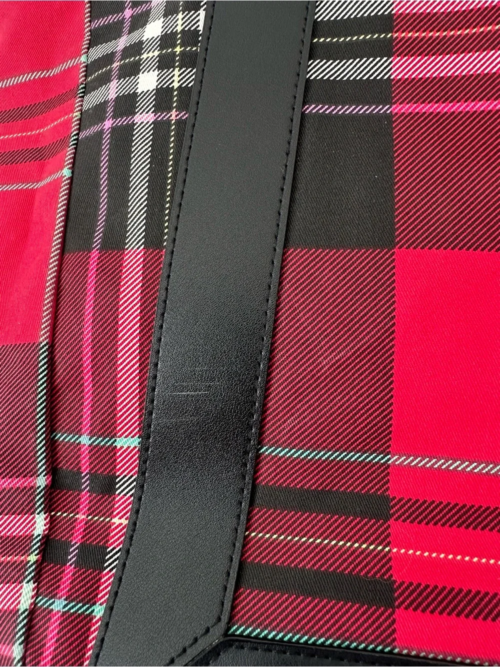 Victoria's Secret Red and Black Plaid Tote with Floral Accent